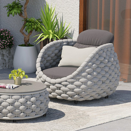 Tatta Modern Outdoor Chair Woven Textilene Rope Armchair With Removable Cushion