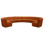 Meridian Furniture - Infinity Channel Tufted Velvet Modular Chair, Cognac, 10 Piece - Create a seating group that works for every possible situation with this Infinity 10-piece sectional and other pieces in the Infinity collection. Upholstered in soft cognac velvet material that feels great against the skin and offers long-wearing beauty, this piece fits with other Infinity items for an infinite number of combinations that get your seating requirements just right but that look just as nice when used on their own.