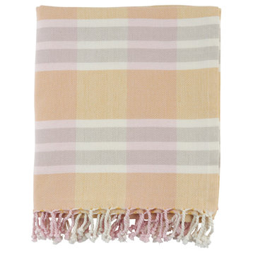 Cotton Throw Blanket With Striped Design