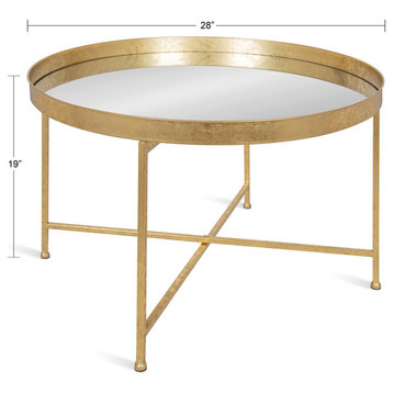 Celia Round Mirrored Coffee Table, Gold 28.25x28.25x19