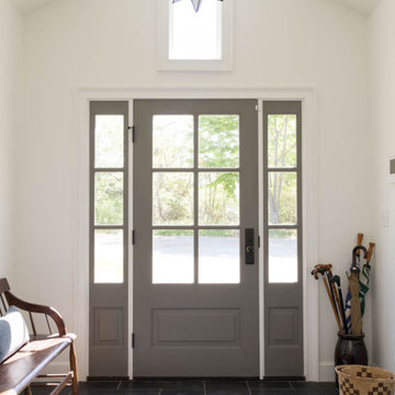 Coastal Foyer with Paneled Front Door and Sidelights – Cape Ann Cottage Conversi