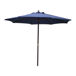 International Concepts - 9 Foot Navy Blue International Concepts Wooden Pole Market Umbrella in Navy Blue - Outdoor Umbrellas
