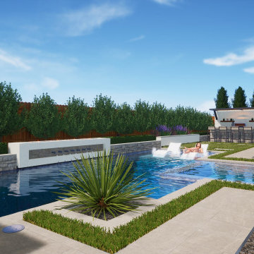 Modern Pool & Spa Outdoor Living – 3D Visualization