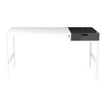 Black and White Striped Office w Neutral Wood