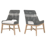 Essentials For Living - Tapestry Dining Chair, Set of 2 - These woven side chairs will add a touch of coastal style to your kitchen or dining room. Constructed with a steel frame and solid mahogany legs, these dining chairs are not only sturdy, but durable. A rich dove colored rope is tightly woven with an eye-catching solid white speckle stripe interwoven at the center of the seat back. The mahogany legs feature a beautiful distressed natural gray finish. Paired with an upholstered seat cushion affixed to the base, the chairs provide comfort with style and will be the perfect addition to any transitional or traditional dining room.