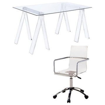 Home Square 2 Piece Set with Acrylic Office Swivel Chair and Writing Desk