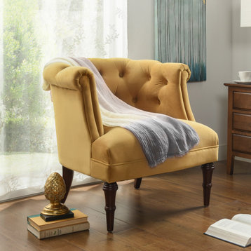 Katherine Tufted Accent Chair, Gold Velvet