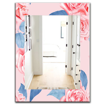 Designart Pink Blossom 59 Traditional Frameless Wall Mirror, 24x32