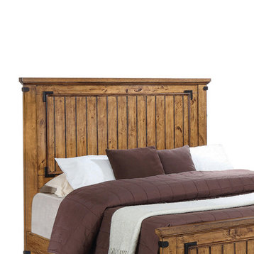 Benzara BM216157 Cottage Style Full Bed Plank Detailing and Metal Accents, Brown
