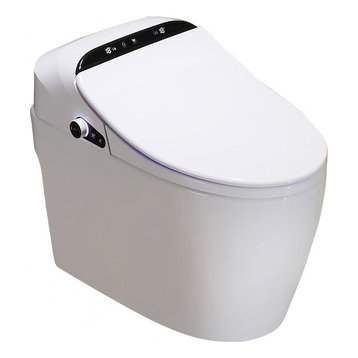 Smart 1-Piece Floor Mounted Elongated Toilet, Bidet With Seat, White