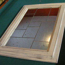 Hand Painted Antiqued Tiled Mirror in an Antique White Wooden Frame - Products