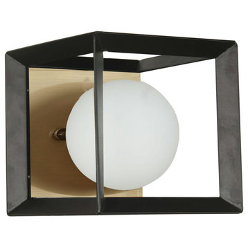 1 Light Halogen Wall Sconce Black and Aged Brass Finish