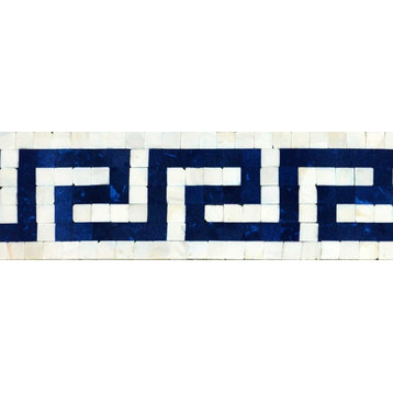 Mosaic Border - Blue Greek Keys, 12" X 6"