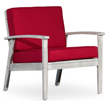 DTY Outdoor Living Longs Peak Eucalyptus Chair W/ Cushions, Silver Gray, Burgund