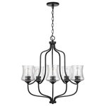 HomePlace - HomePlace 439251MB-499 Reeves - 5 Light Chandelier - Clean lines and soft curved seeded glass in this cReeves 5 Light Chand Brushed Nickel Clear *UL Approved: YES Energy Star Qualified: n/a ADA Certified: n/a  *Number of Lights: 5-*Wattage:100w Incandescent bulb(s) *Bulb Included:No *Bulb Type:E26 Medium Base *Finish Type:Bronze