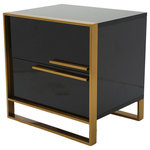 Homary - Cylina 2-Drawer Nightstand Minimalist Design in Gold, Black - 1、Large Capacity: Two pullout drawers provide ample room for your bedroom necessities.
