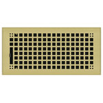 Wholesale Registers - Brass Rockwell Plated Steel Craftsman Floor Register, 6"x12" - Jump start your remodeling plans with our 6" x 12" brass plated floor registers. Our resilient rockwell registers are made from steel to provide a long lasting durability against heavy foot traffic. The 3mm thick steel faceplate and adjustable steel damper allow for excellent use with heating and cooling systems. Simply turn this floor vent into a wall vent by affixing spring clips to the register and installing onto your walls. This air register should be installed into a hole size of 6" x 12" and displays a faceplate size of 7 3/8" x 13 3/4".