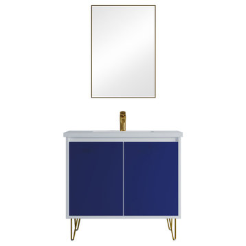 Dello 36" Single Bathroom Vanity Set With V Legs, Blue