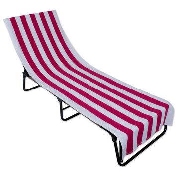 Pink Stripe Lounge Chair Beach Towel With Top Fitted Pocket 26X82