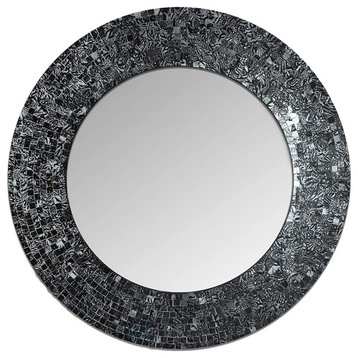 24" Traditional Decorative Mosaic Wall Mirror, Black/Silver Metallic