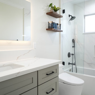 Modern Small Bathroom Remodel with Grey RTA Vanity Cabinets and Black Fixtures
