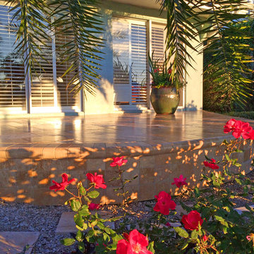 Allen Backyard transformation features a new Travertine deck transformation