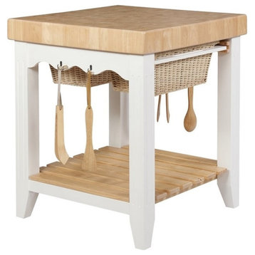 Linon Kolton Wood Butcher Block Kitchen Island in White