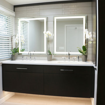 Modern City Style: Linear Taupe and Espresso Master Bath