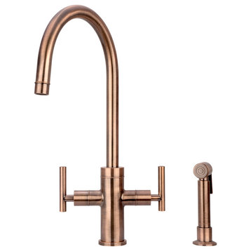 Akicon™ Two-Handle Copper Widespread Kitchen Faucet With Side Sprayer, Antique Copper