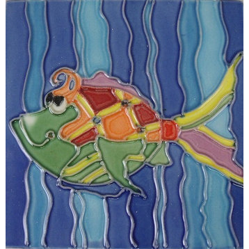 Bright Tropical Colorful Christina Fish Ceramic Art Tile 4X4 Inches