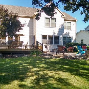 Wood Deck with Belgard Patio and Fire Pit