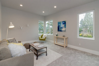Photo of a modern family room in Seattle.