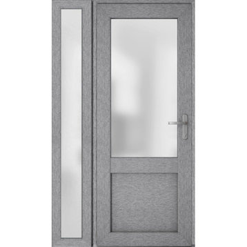 Front Exterior Prehung Door Frosted Glass / Manux 8422 Grey / 52 x 80" Left In