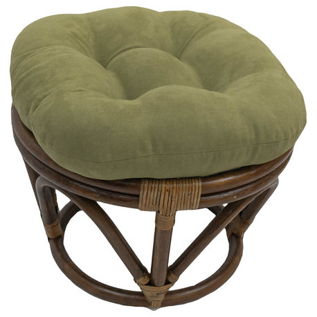 18" Round Solid Micro Suede Tufted Footstool Cushion, Sage