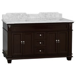 Kitchen Bath Collection - Elizabeth 60" Bathroom Vanity, Base: Chocolate, Top: Carrara Marble, Double Vanity - The Elizabeth: the ultimate statement piece.