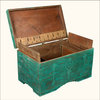 Reclaimed Wood Emerald Green 3 Compartment Storage Trunk
