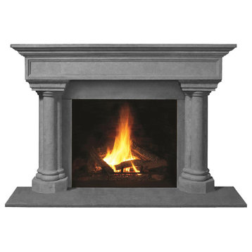 Fireplace Stone Mantel 1111.555 With Filler Panels, Gray, With Hearth Pad