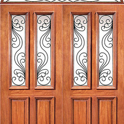ExPre-hung Mahogany Twin Lite Home Double Door Elliptical Transom - Front Doors