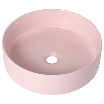 16" Ceramic Circular Vessel Bathroom Sink, Pink