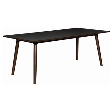 Contemporary Dining Table, Angled Legs With Rectangular Top, Medium Brown Finish