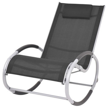 vidaXL Rocking Chair Outdoor Patio Rocking Chair with Pillow Black Textilene