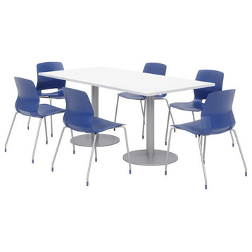 36 x 72" Table - 6 Navy Lola Chairs - White Top - Silver Base