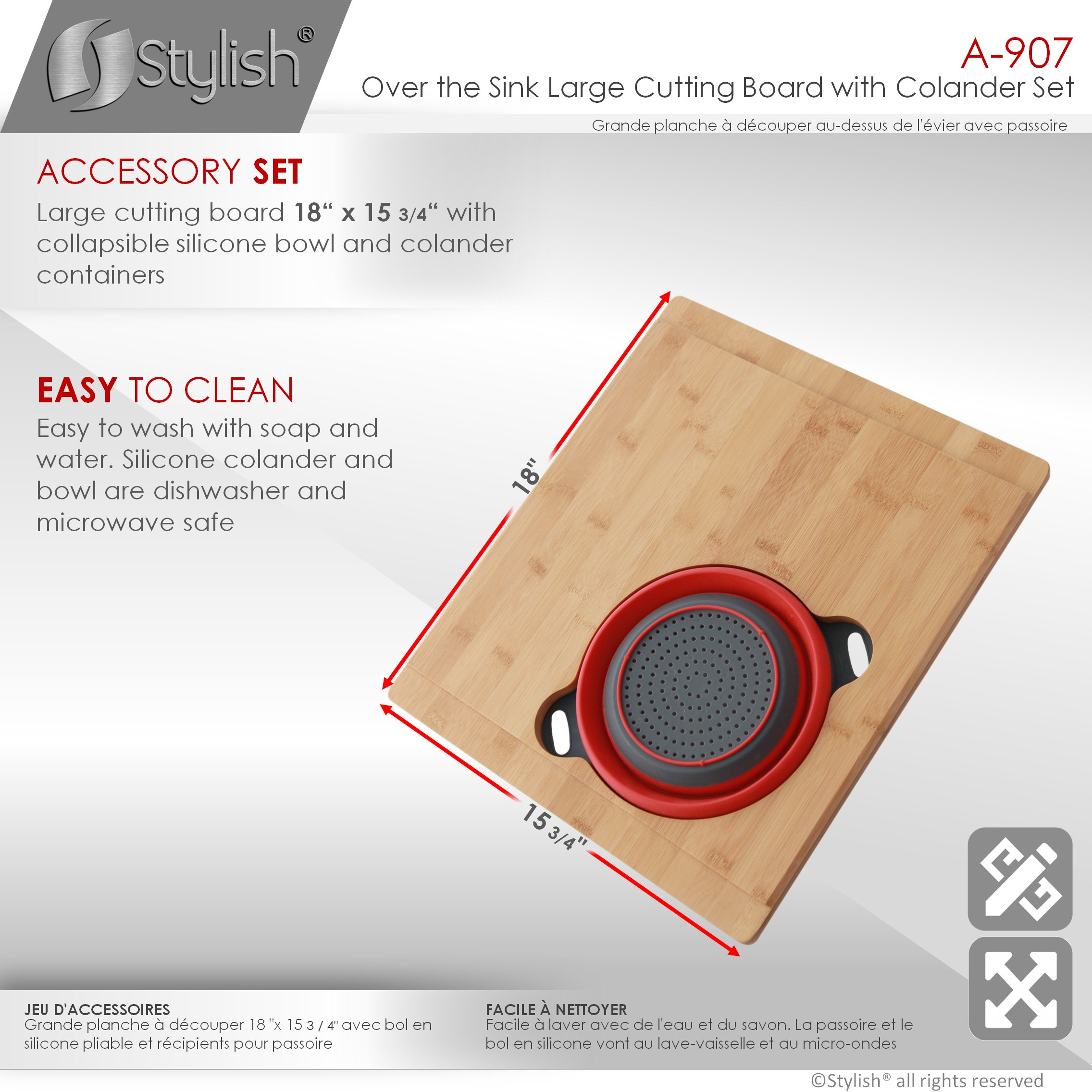 Over The Sink Large Cutting Board With Colander Set A-907