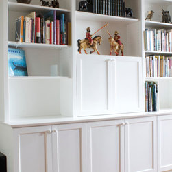 Painted White Cabinets with Hutch Shelving - Storage Cabinets