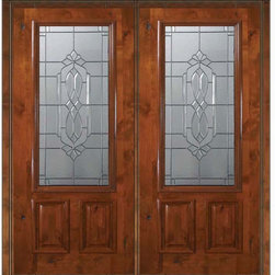 Pre-hung Entry Double Door 80 Alder Kensington 2 Panel 2/3 Lite Glass - Front Doors
