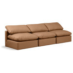 Meridian Furniture - Indulge Upholstered Modular Sofa, Cognac, 3-Piece: 3 Armless Chair, Fiber Stuffed Vegan Leather - Experience ultimate comfort and style with our cognac vegan leather Indulge Sofa. The luxurious vegan leather will elevate the aesthetic of any room. This sofa provides ample space for you to relax while its modular build offers the option of unlimited configurations. Whether you're looking to add a stylish element to your living room or a comfortable seating option to your bedroom, this sofa is the perfect choice.