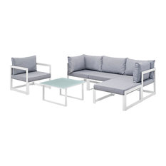Modern Urban Contemporary Outdoor Patio Sectional Sofa Set, White Gray Fabric