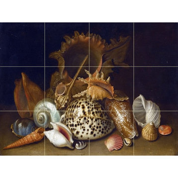 Tile Mural, Still Life of Sea Shells Ceramic Matte