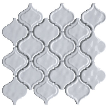 TRECCG 3" X 3" Recycle Glass Arabesque Mosaic Tile, White