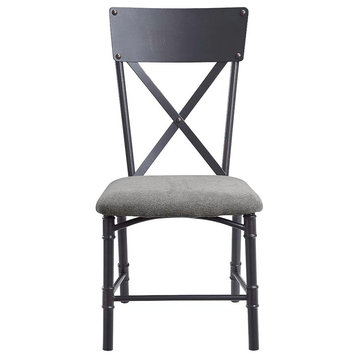 Acme Edina Side Chair Set of 2 Gray Fabric Oak and Sandy Black Finish